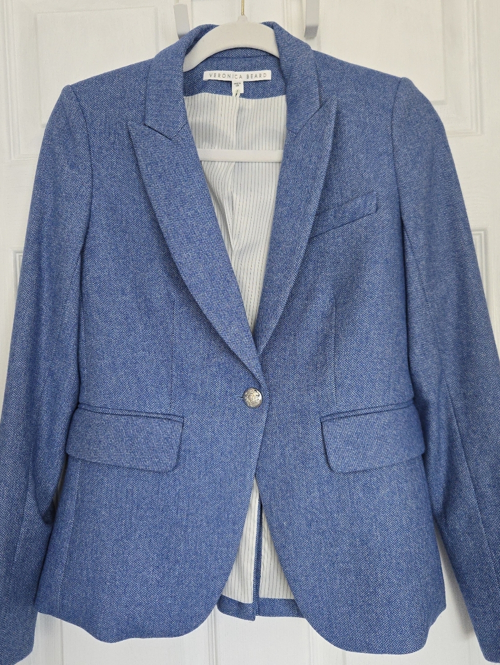 Veronica Beard Peak Lapel Wool Blend Herringbone Blazer